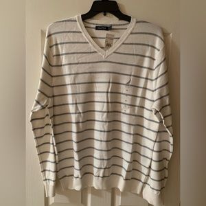Nautica Mens striped V neck cotton sweater